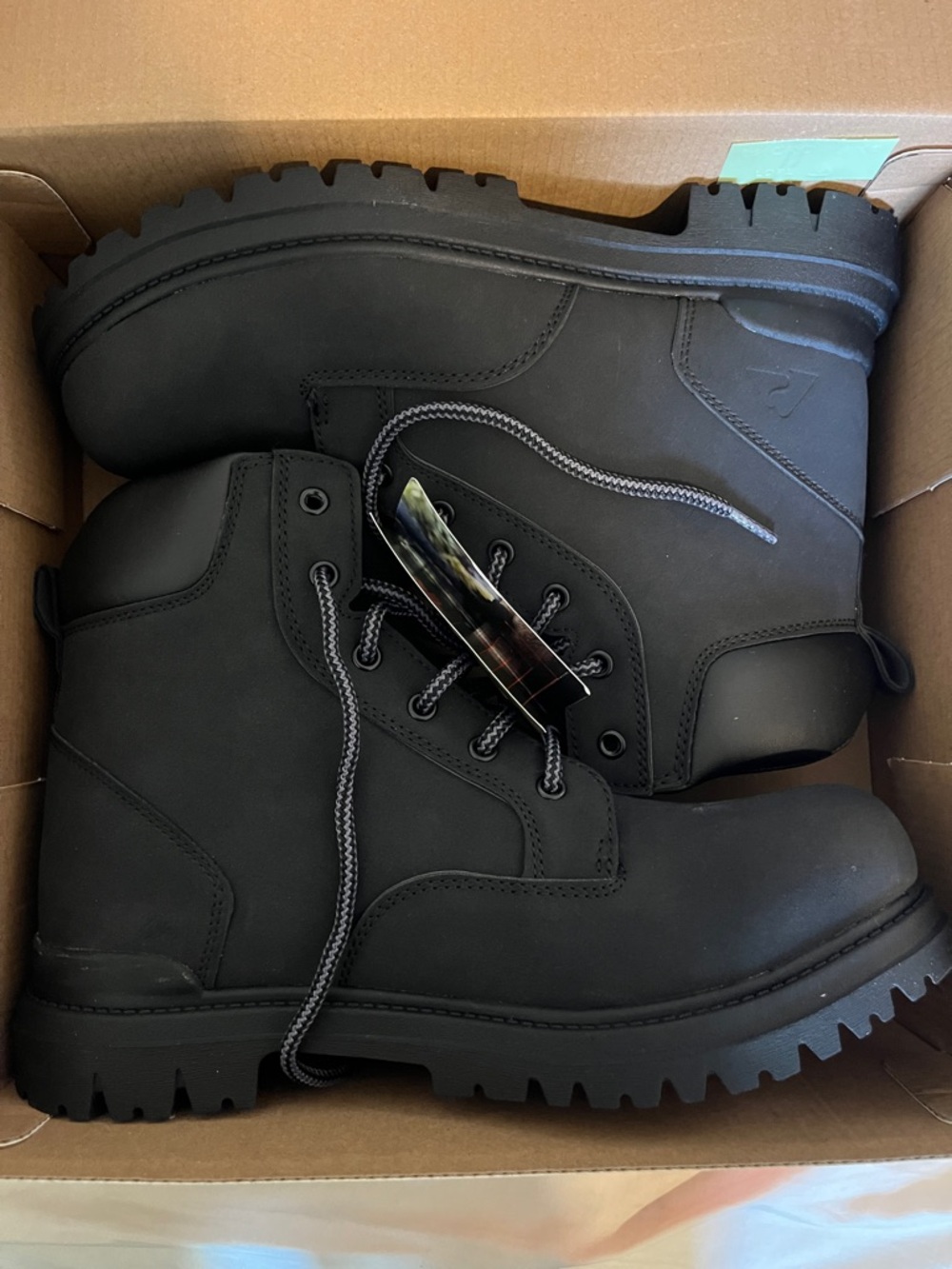 M OT TROY II Men's Black Faux Leather Work Boot - Size 10